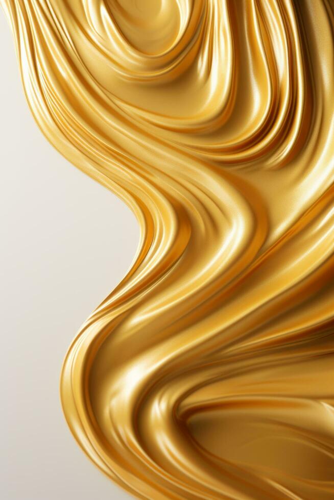 3d rendering of gold liquid flowing over a white background generative ai photo