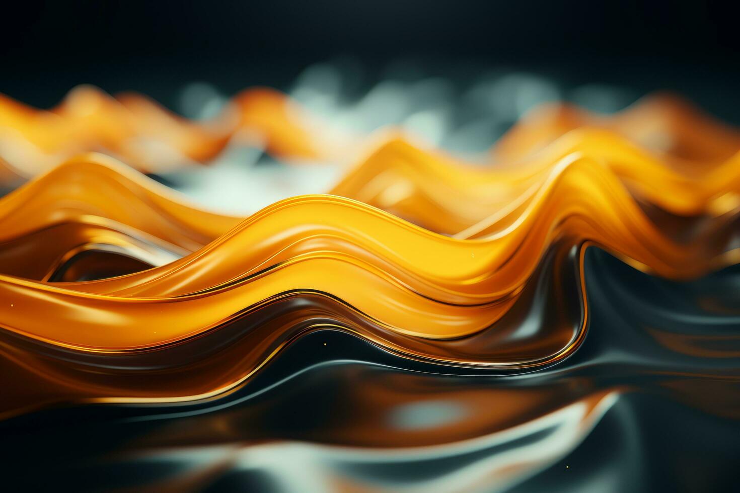 3d rendering of orange and black waves on a black background generative ai photo