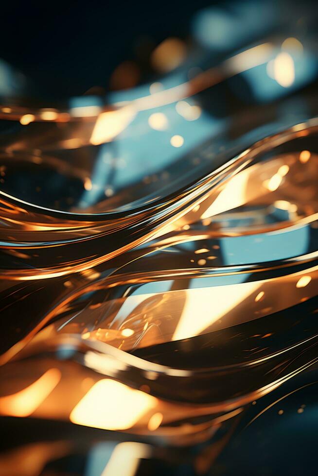 3d rendering of shiny metal waves on a dark background generative ai photo