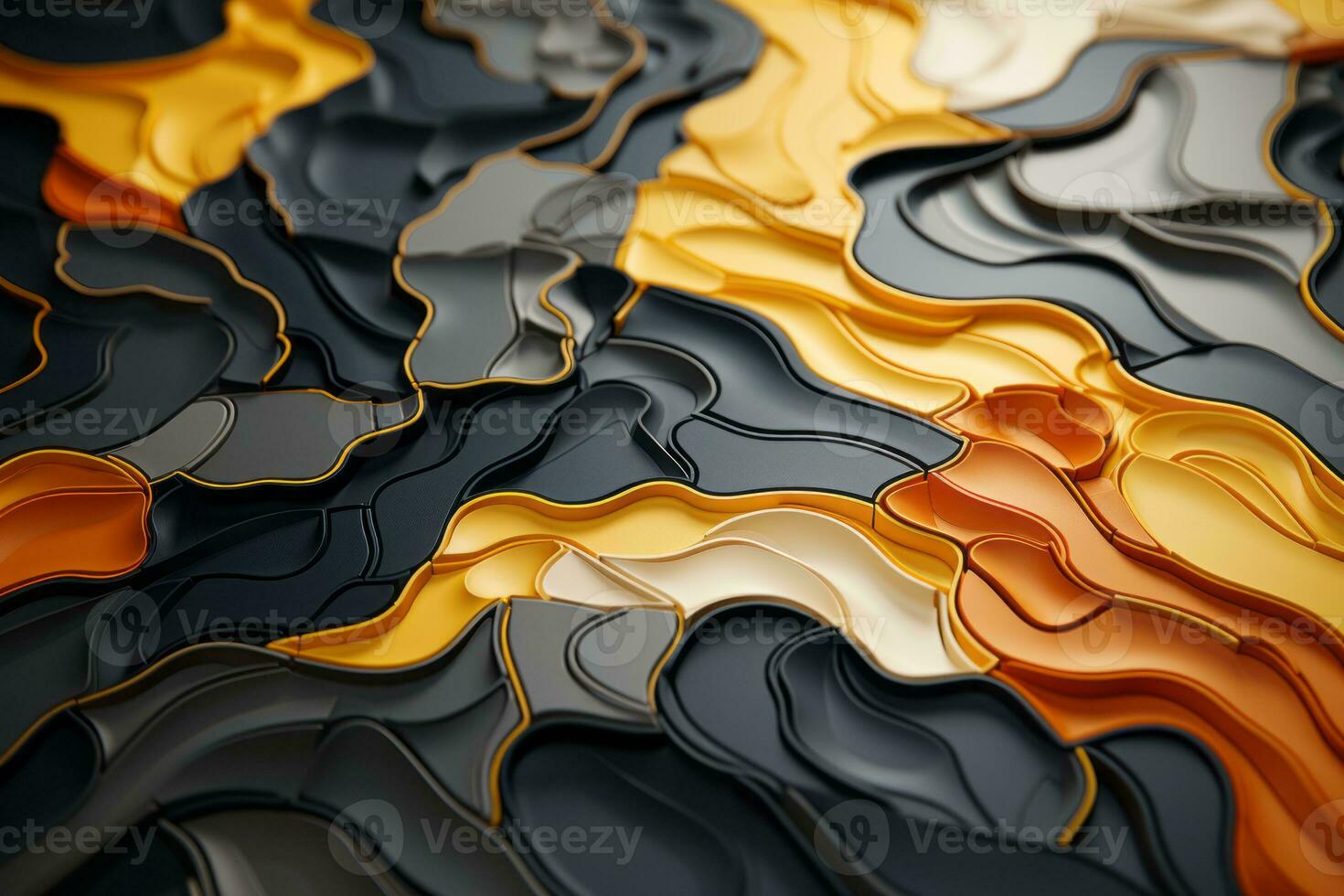 a 3d rendering of a black yellow and orange wave pattern generative ai photo