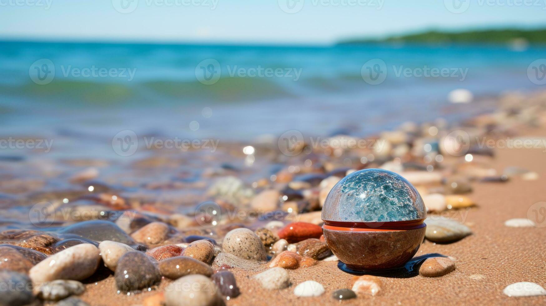 a beach with rocks and water in the background generative ai photo