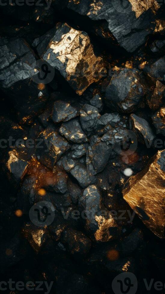 a black and gold background with rocks generative ai photo