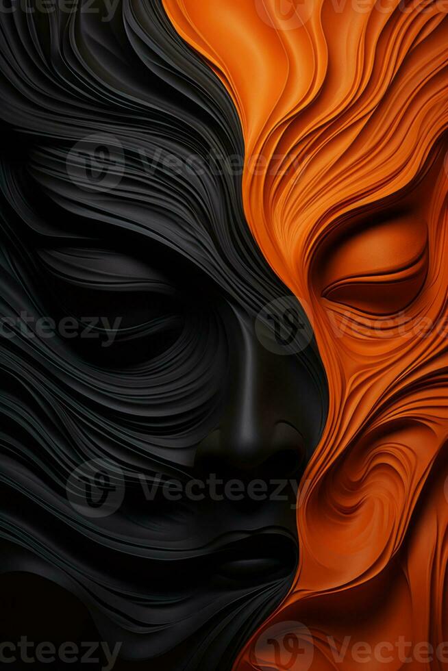 a black and orange face with waves on it generative ai photo