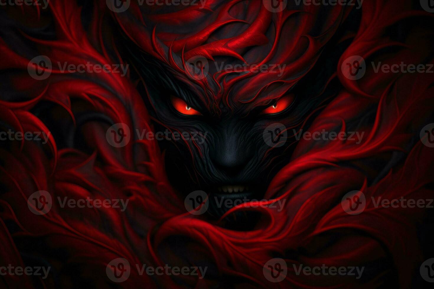 a black and red demon with glowing eyes generative ai photo