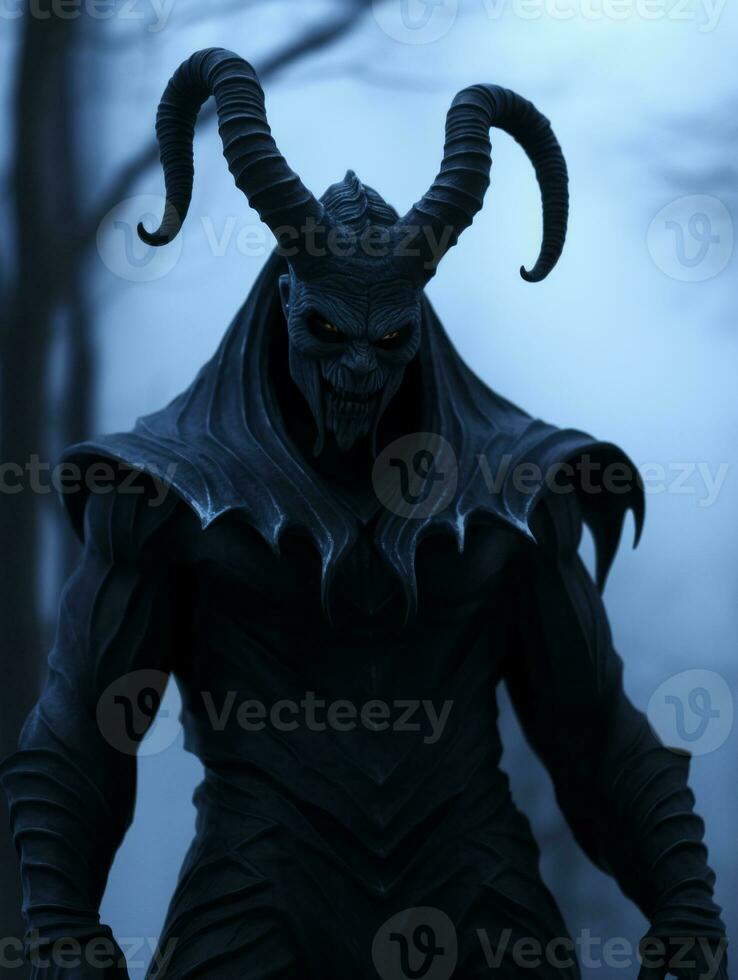 a black and white image of a demon with horns generative ai photo