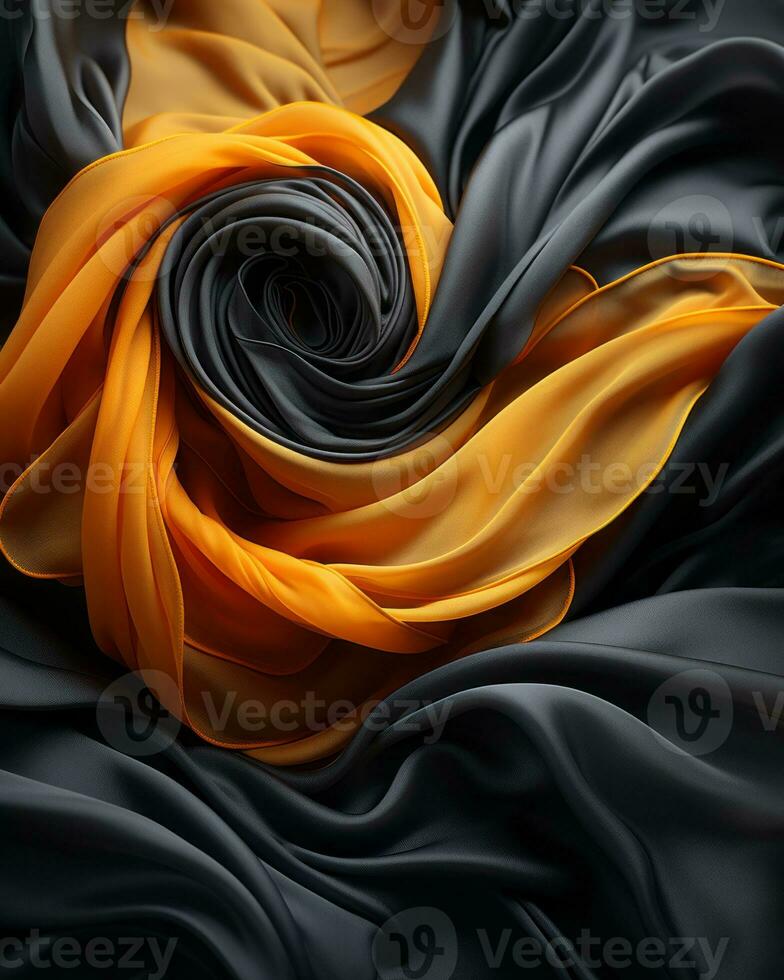 a black and yellow silk fabric with a swirl pattern generative ai photo