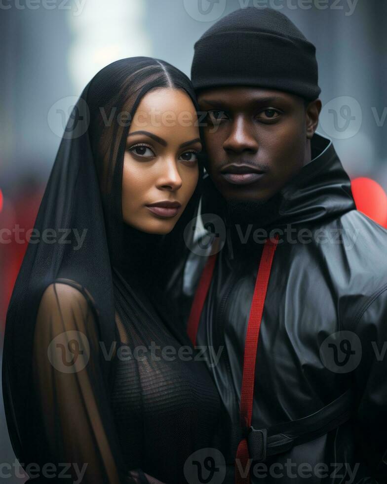 a black man and a black woman posing for a photo generative ai
