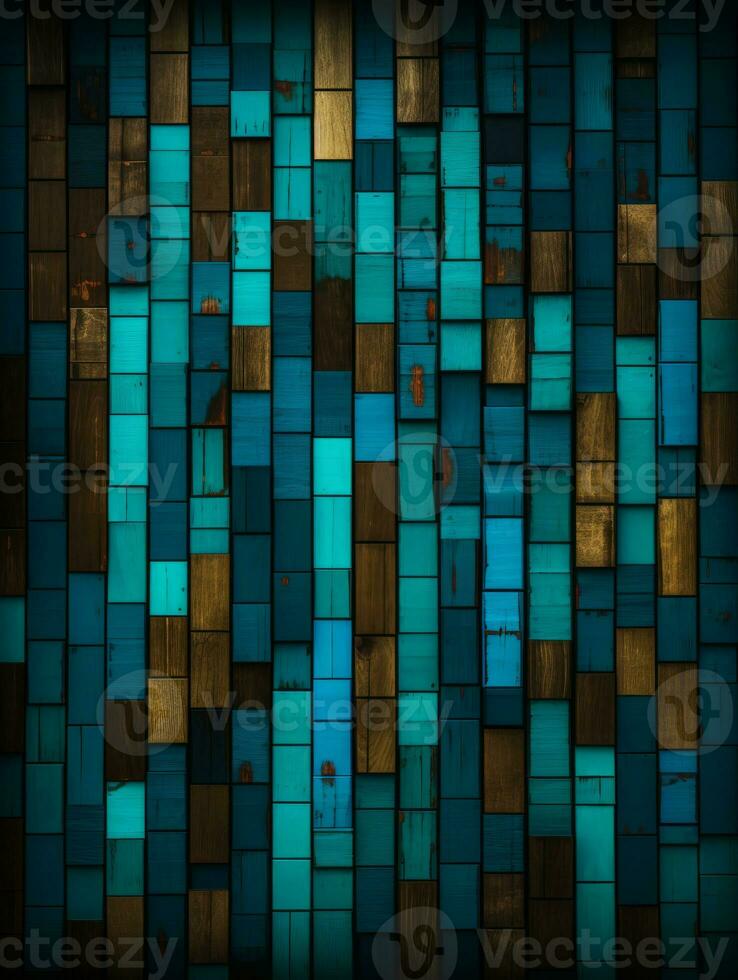 a blue and brown wooden wall with squares on it generative ai photo