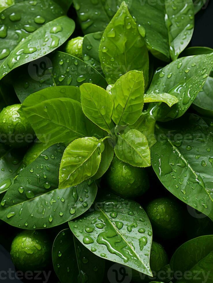 a bowl full of green limes with water droplets on them generative ai photo