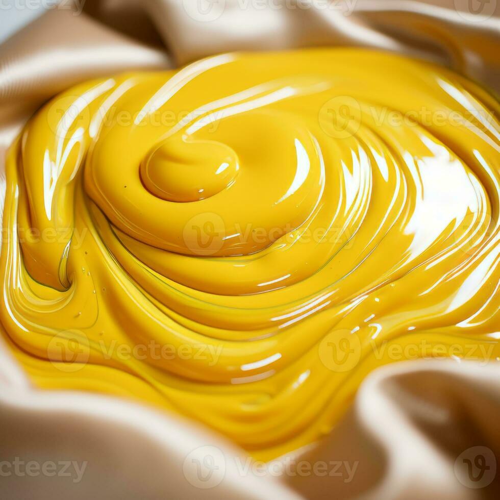 a bowl of yellow liquid sitting on a table generative ai photo