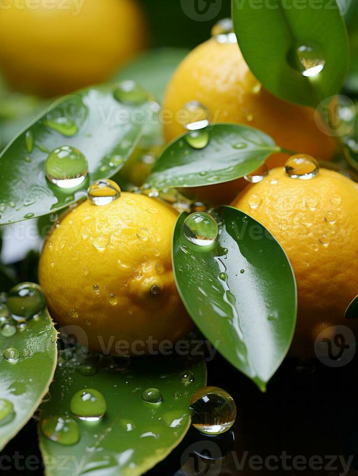 a bunch of lemons with water droplets on them generative ai photo