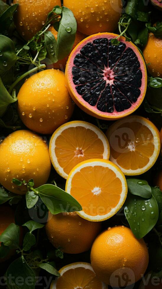 a bunch of oranges and blood oranges are sitting on top of each other generative ai photo