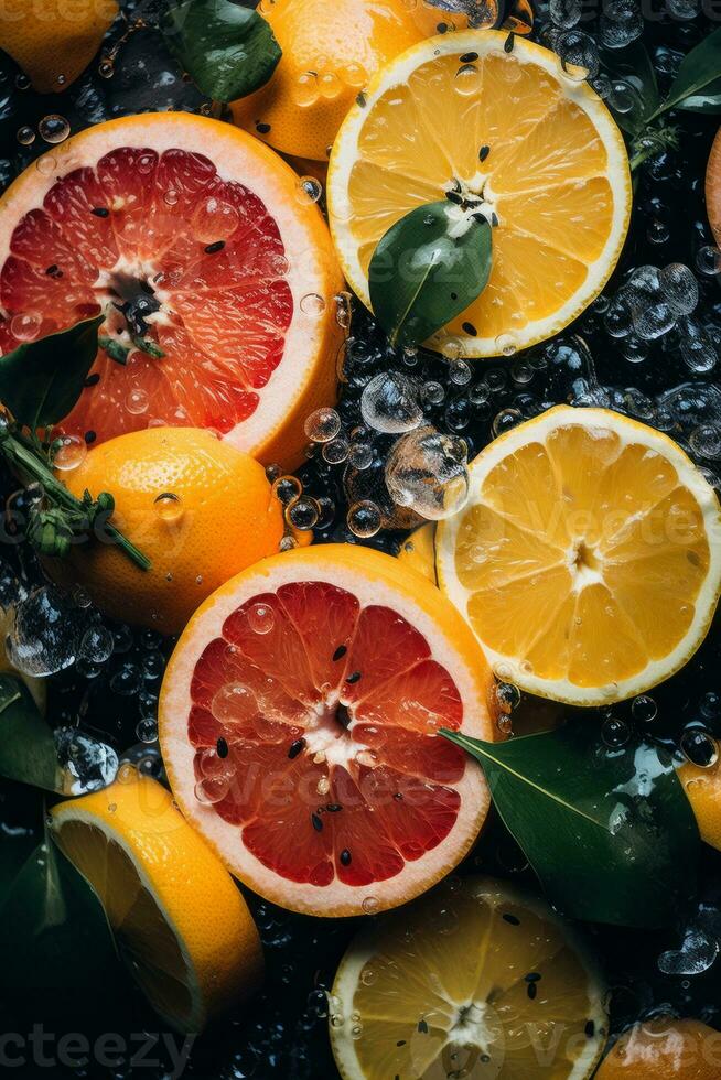 a bunch of oranges and lemons in a bowl of water generative ai photo