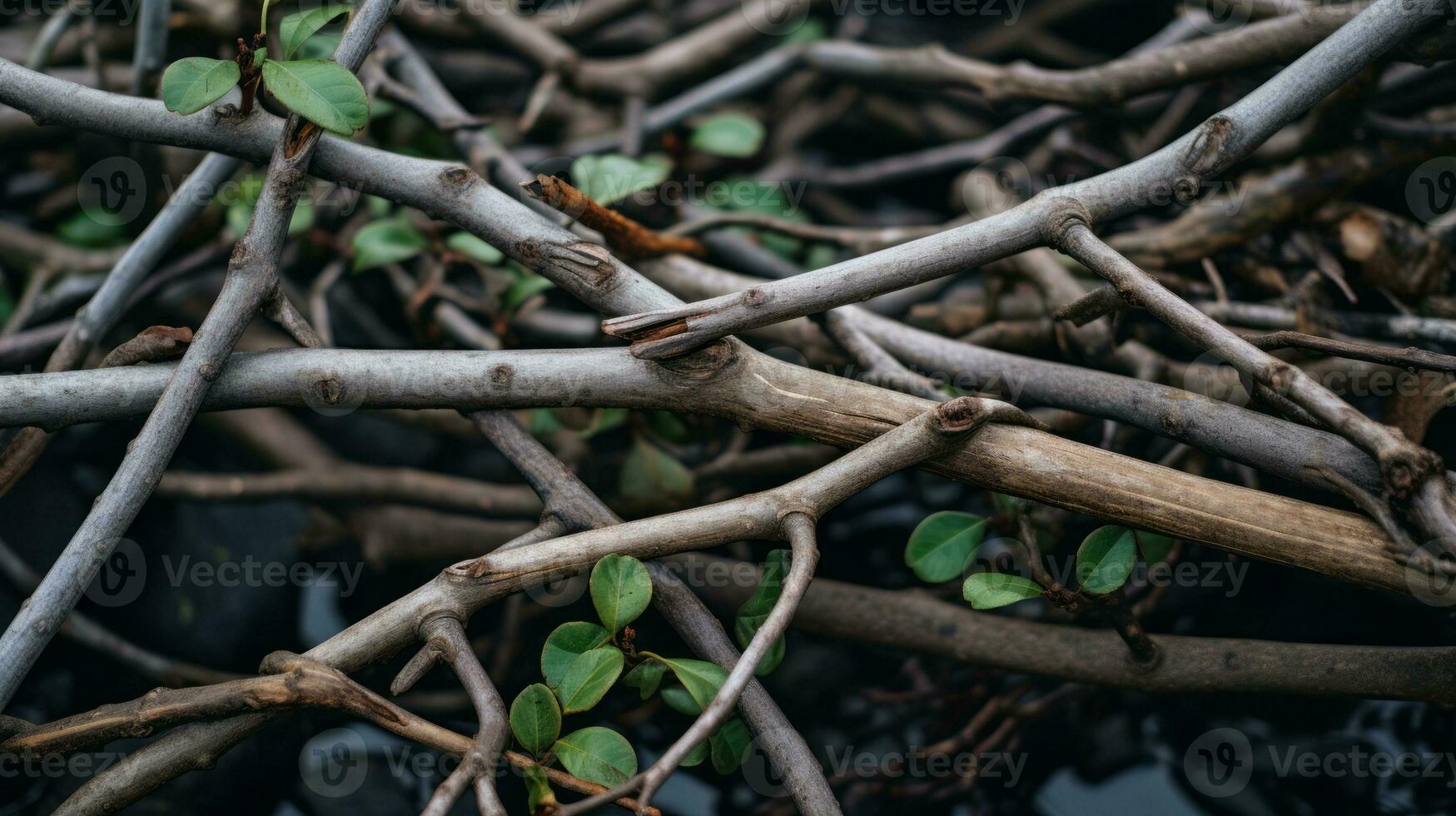 a bunch of twigs and leaves on the ground generative ai photo