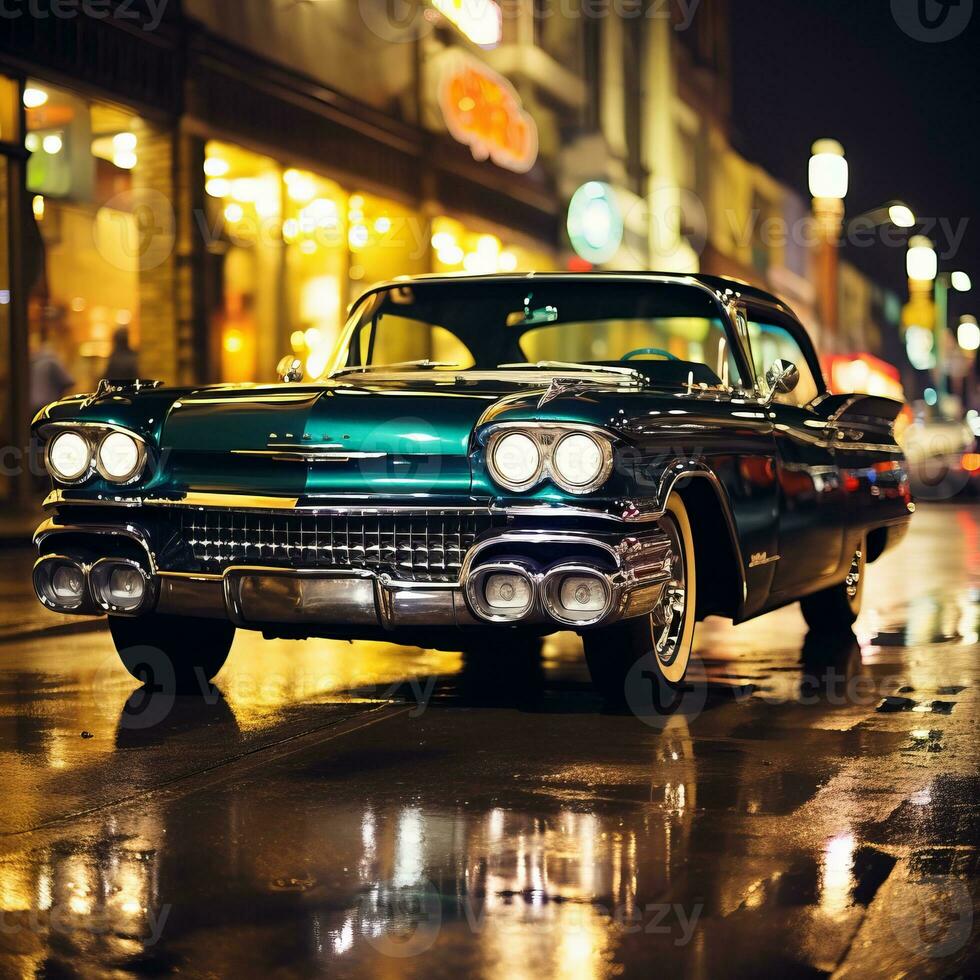 a car parked on a wet street at night generative ai photo