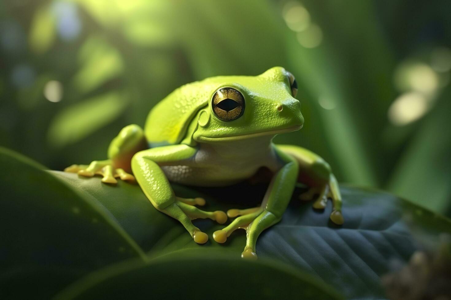 árbol rana sentado en planta. ai generado foto