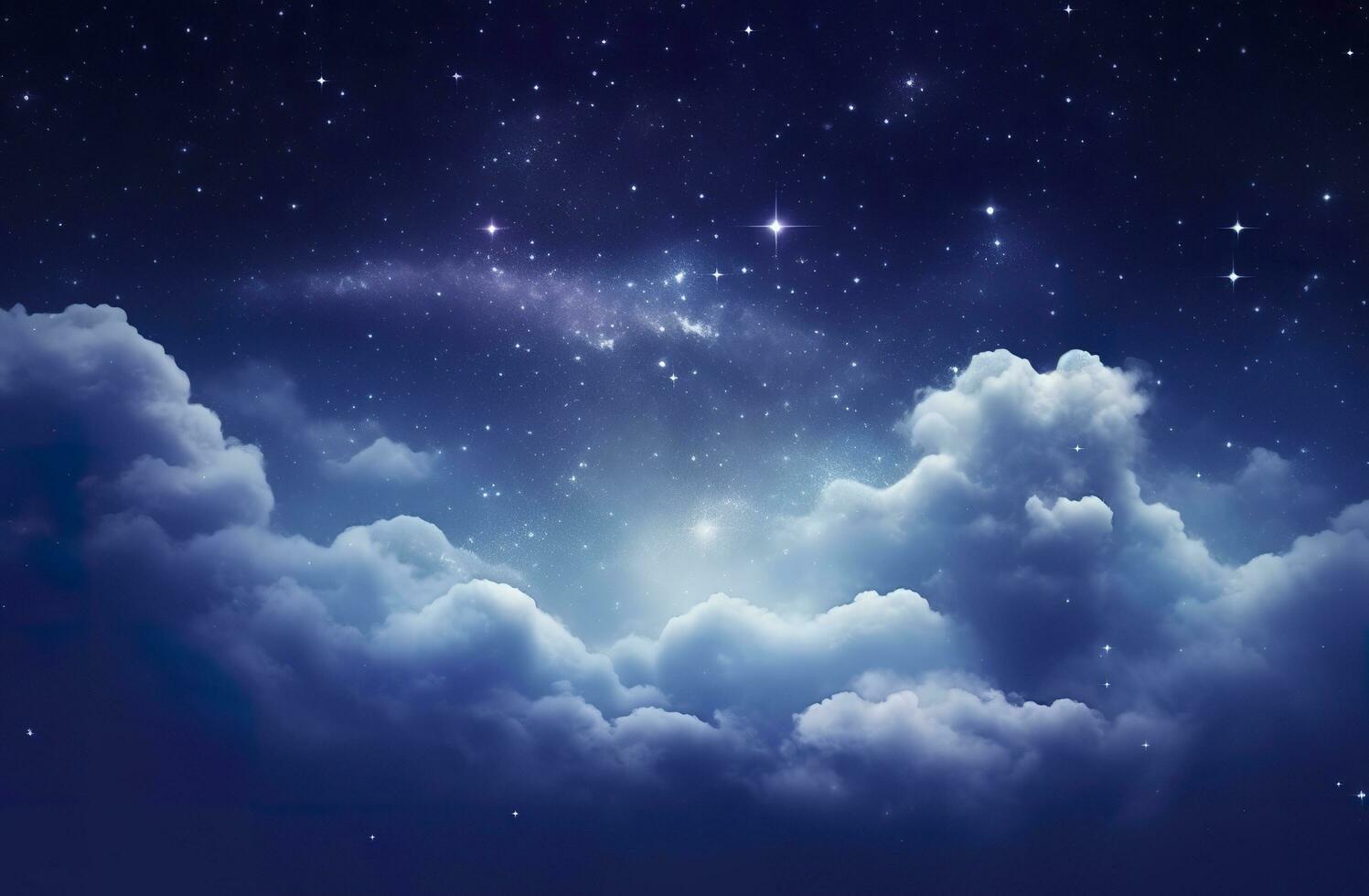 espacio de noche cielo con nubes y estrellas. generativo ai foto