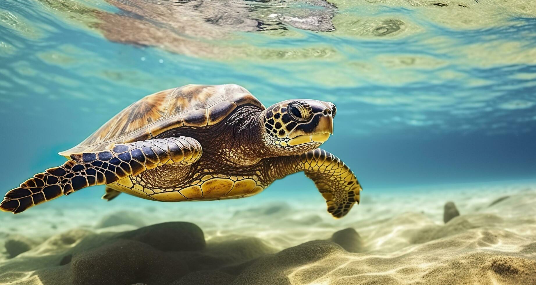 Photo of Sea turtle in the Galapagos island. Generative AI