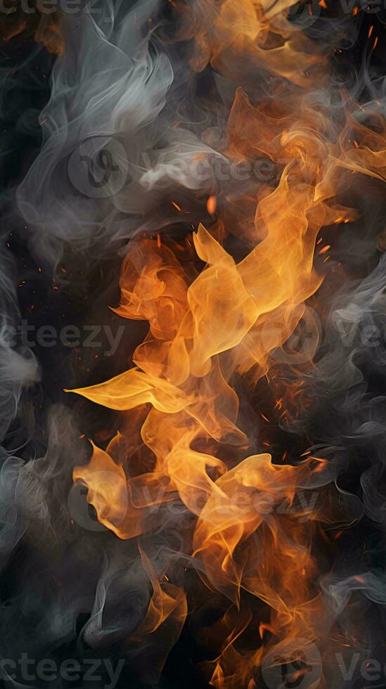 a close up image of fire and smoke on a black background generative ai photo