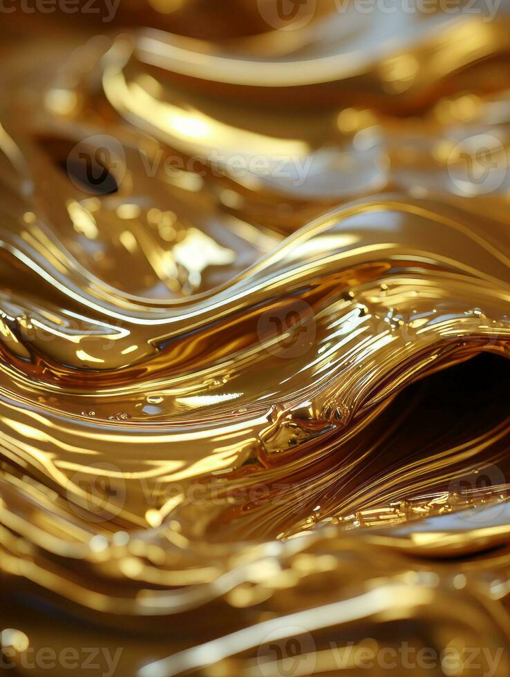 a close up image of gold liquid flowing over a surface generative ai photo