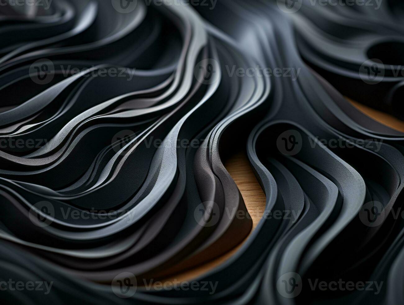 a close up of a black wavy fabric on top of a wooden surface generative ai photo