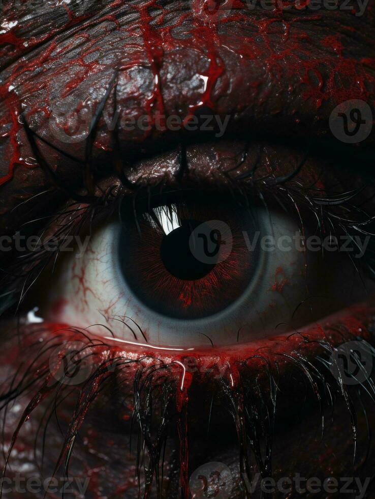 a close up of a bloody eye with blood on it generative ai photo