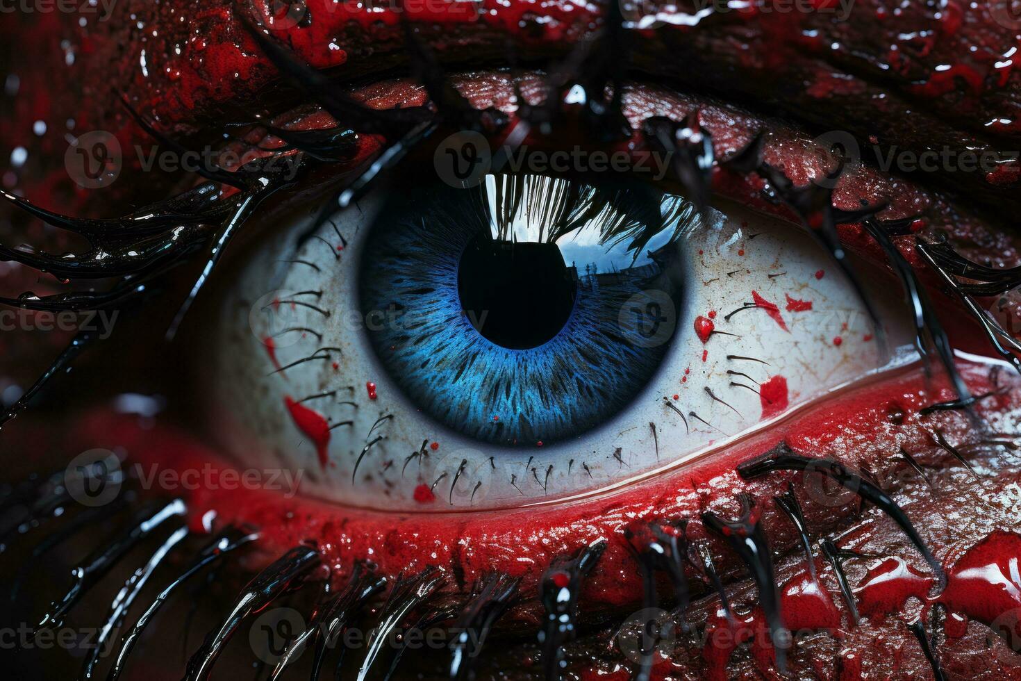 a close up of a bloody eye with blood on it generative ai photo