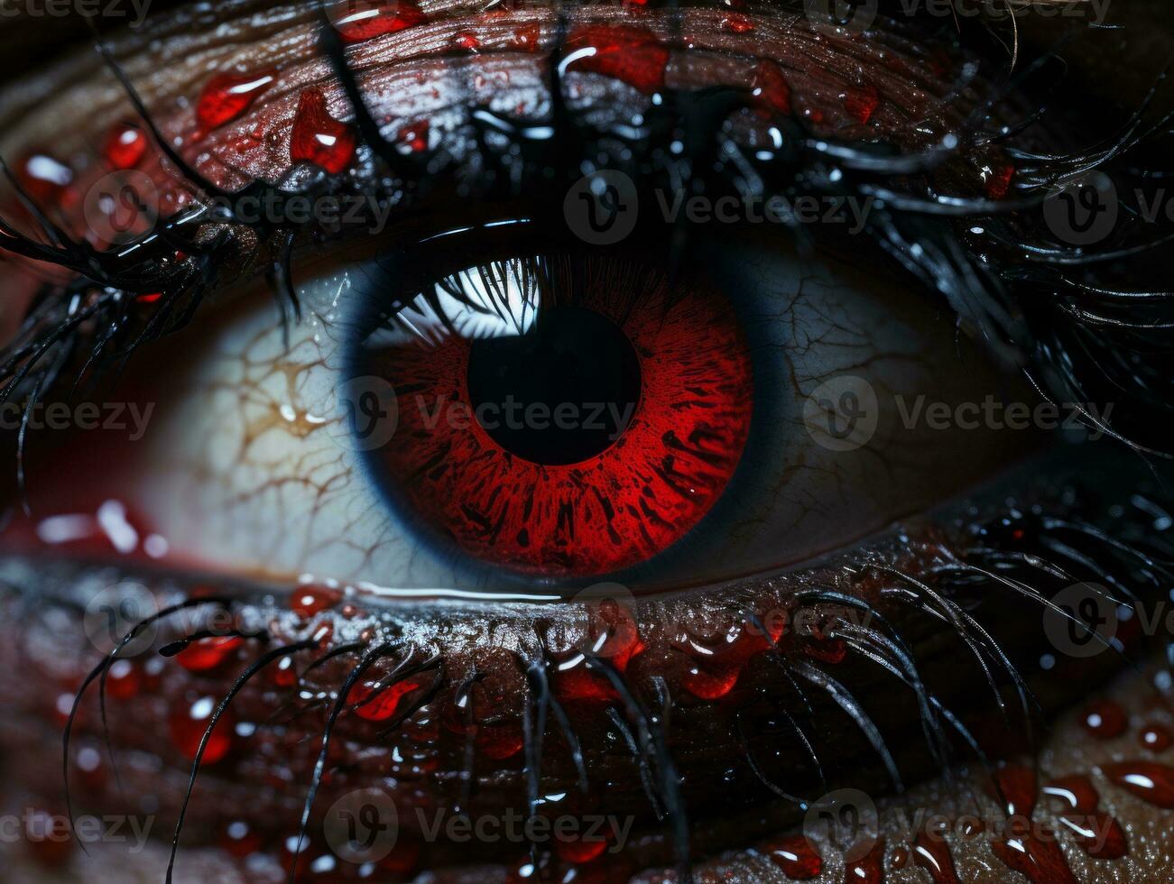 a close up of a bloody eye with blood on it generative ai photo