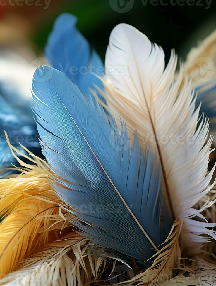 a close up of a bunch of feathers on a table generative ai photo