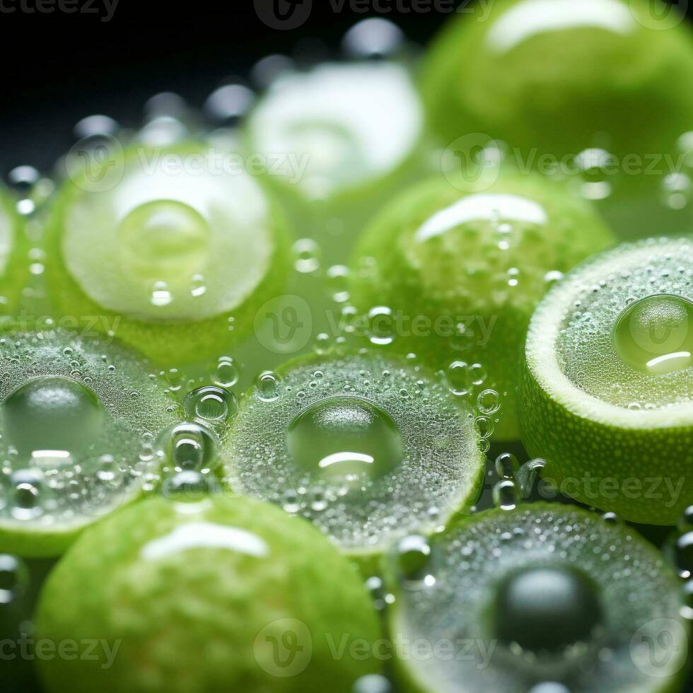 a close up of a bunch of green fruit with bubbles generative ai photo
