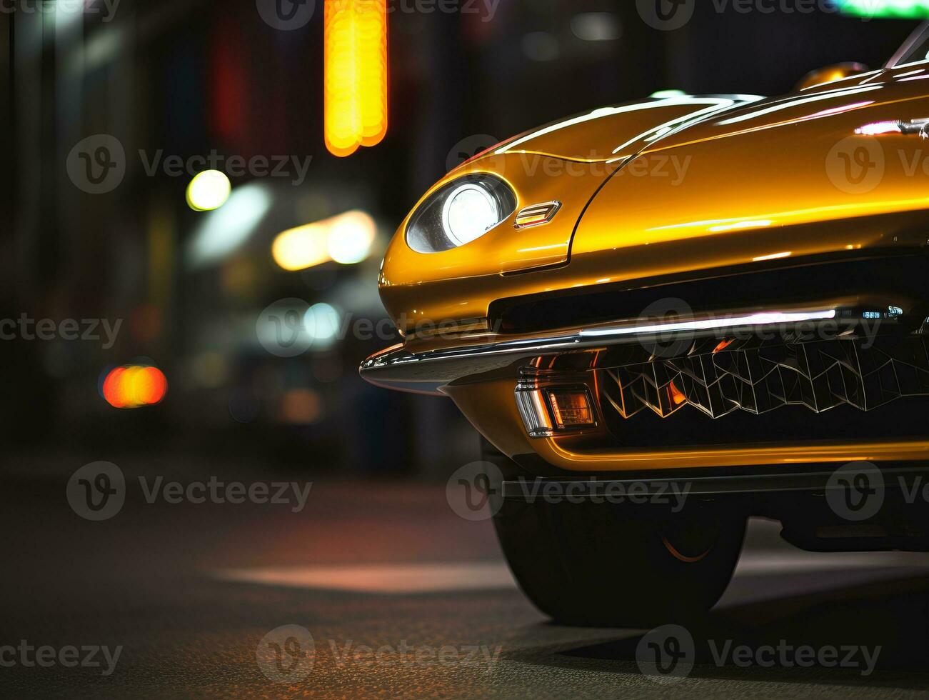 a close up of a car at night generative ai photo