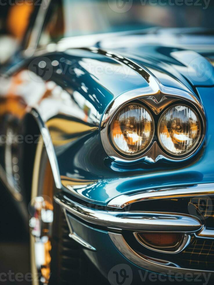 a close up of a classic car with headlights on generative ai photo