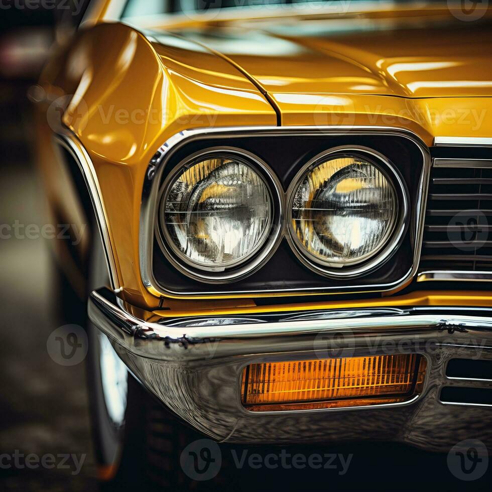 a close up of a classic yellow car generative ai photo