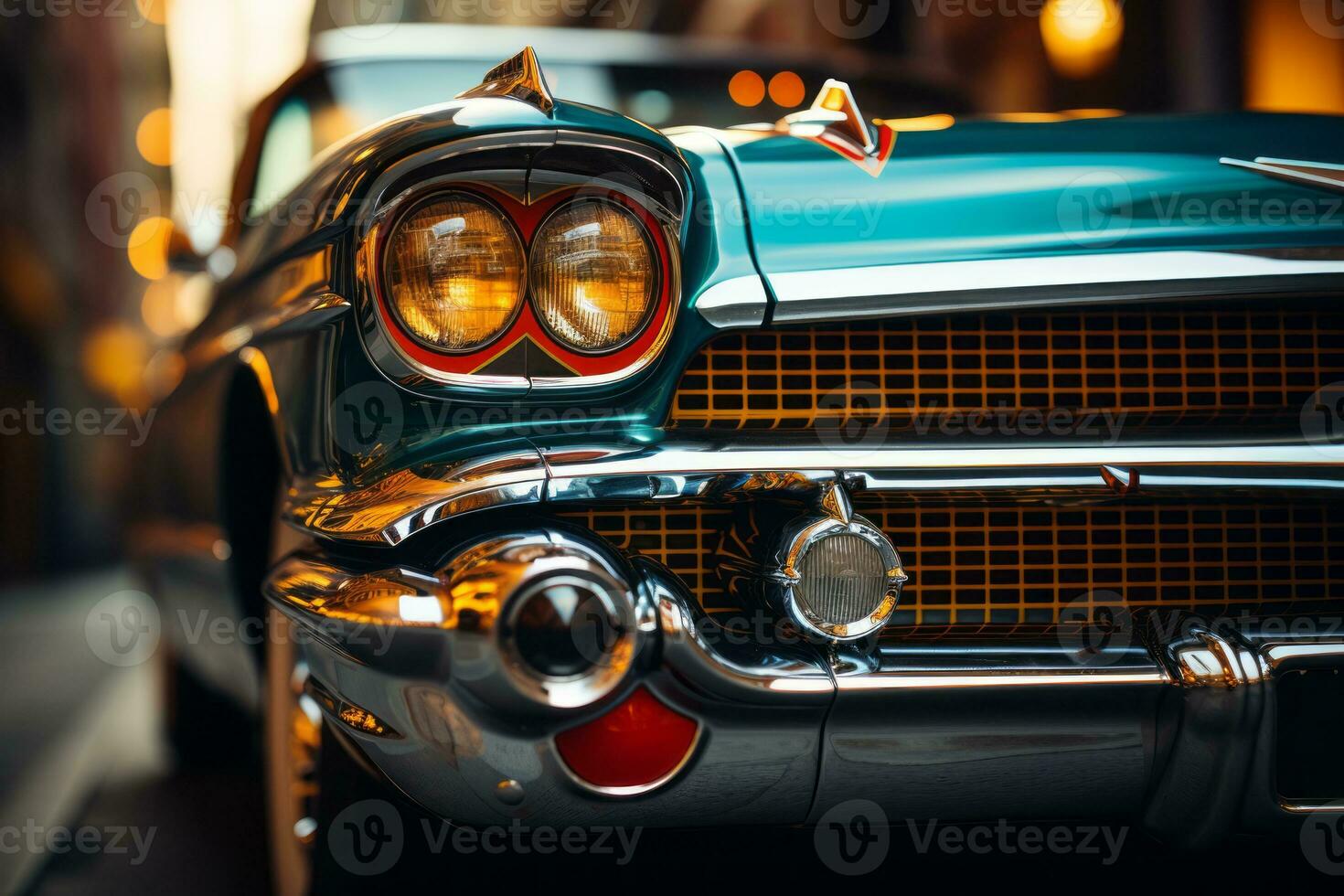 a close up of a classic car with headlights on generative ai photo