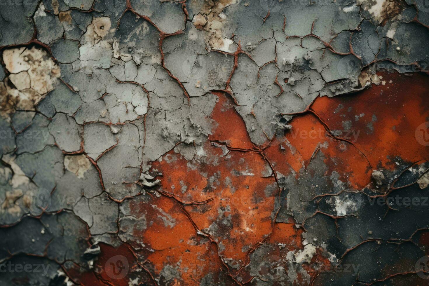a close up of a cracked wall with red paint on it generative ai photo