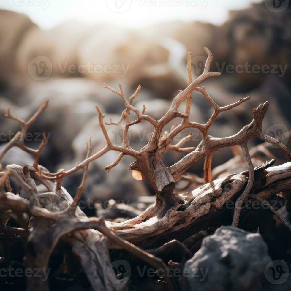 a close up of a dead tree on the ground generative ai photo