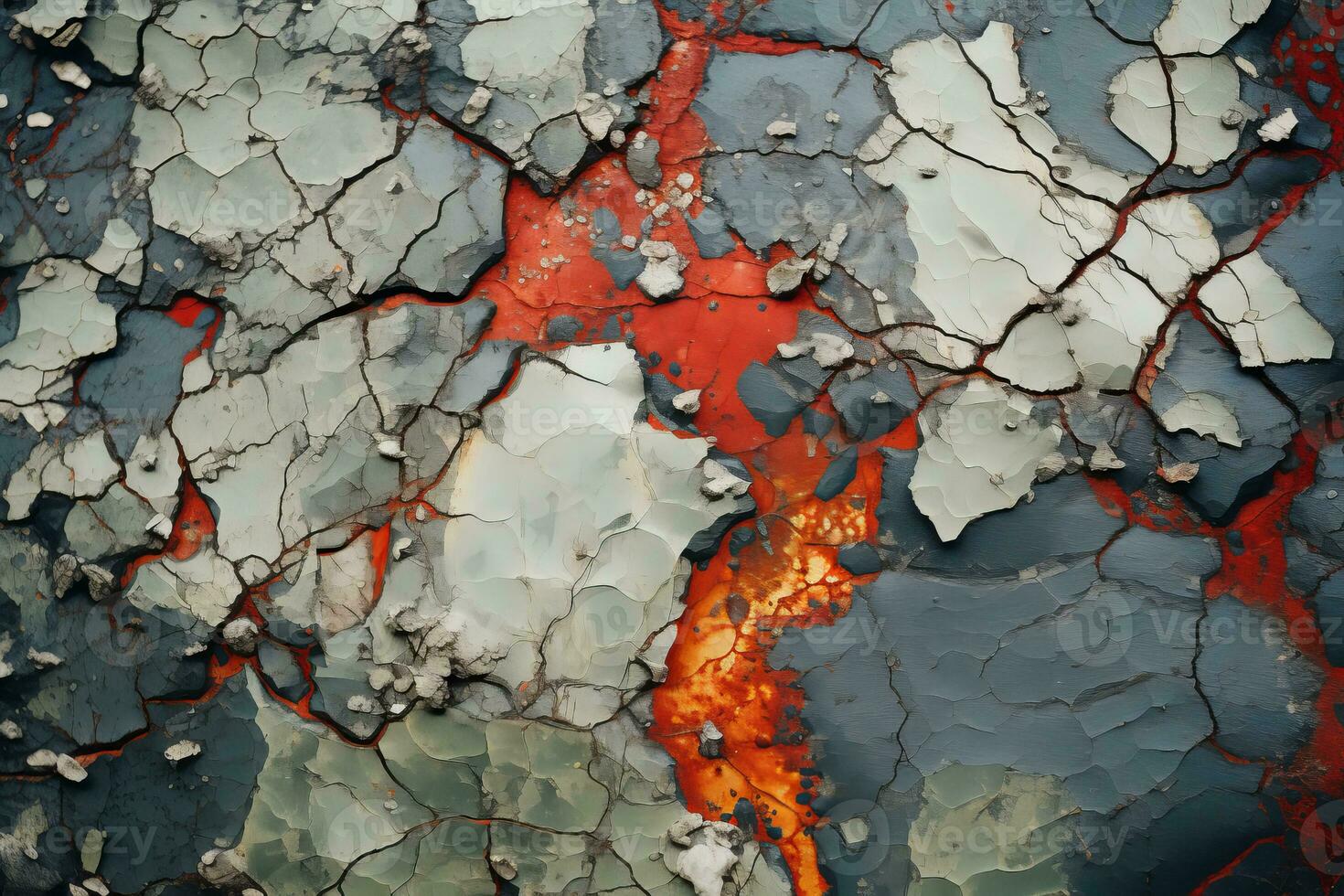 a close up of a cracked wall with red and orange paint generative ai photo