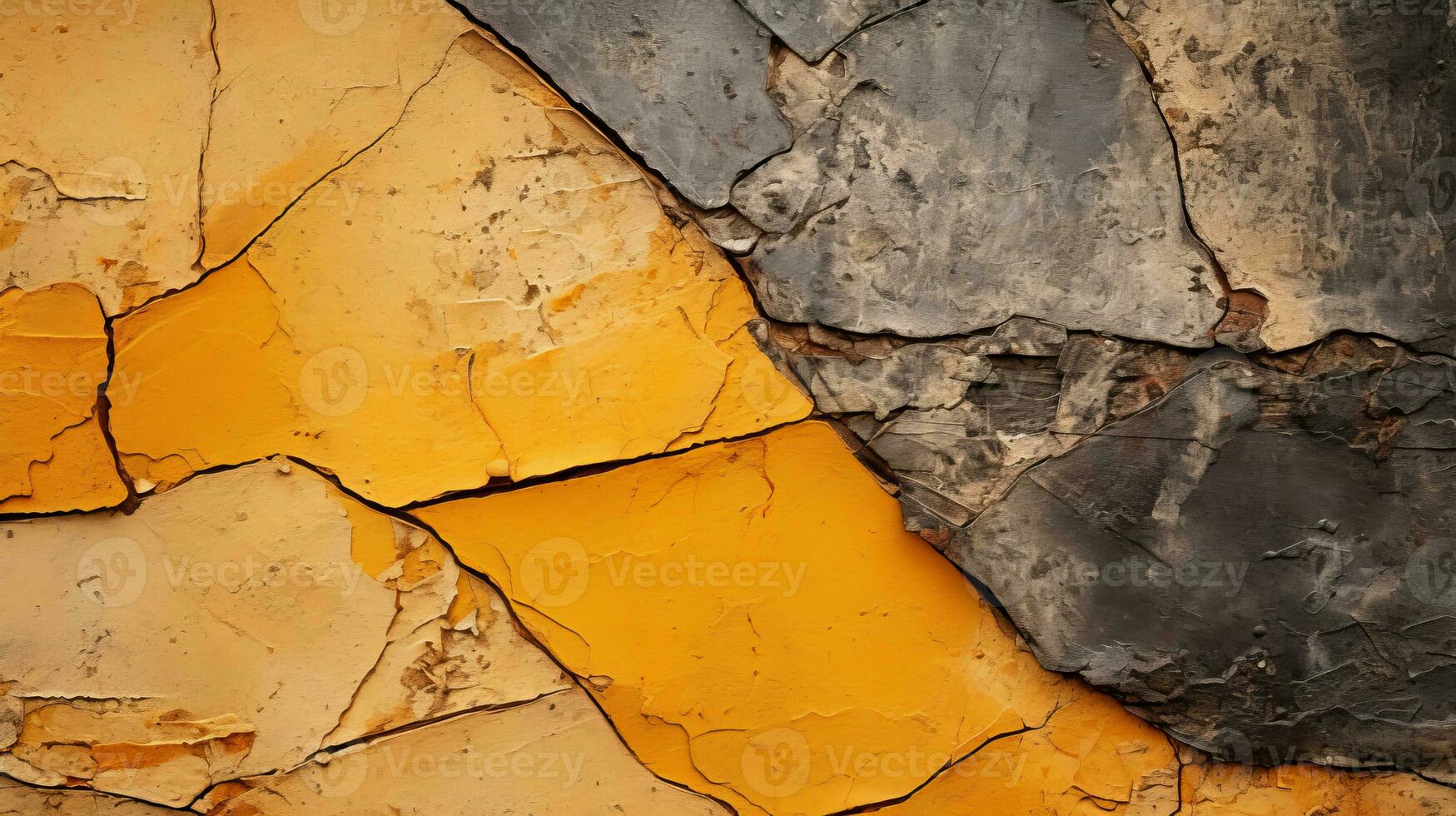 a close up of a cracked wall with yellow and black paint generative ai photo