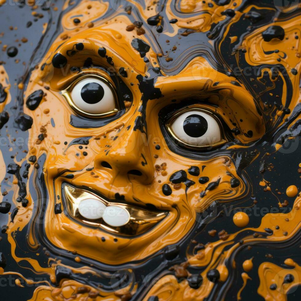 a close up of a face made out of orange and black paint generative ai photo