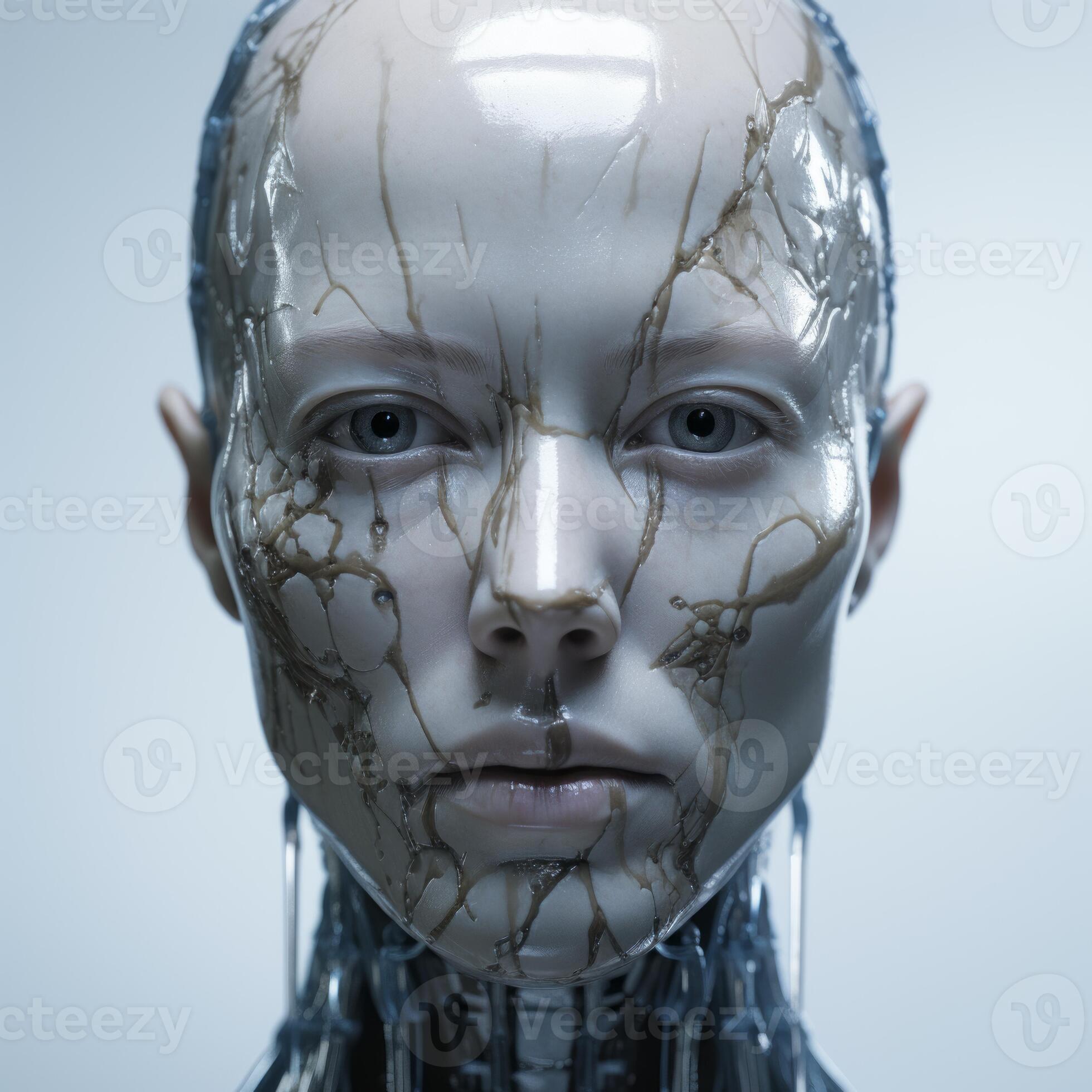 a close up of a female robots face generative ai 32116760 Stock Photo