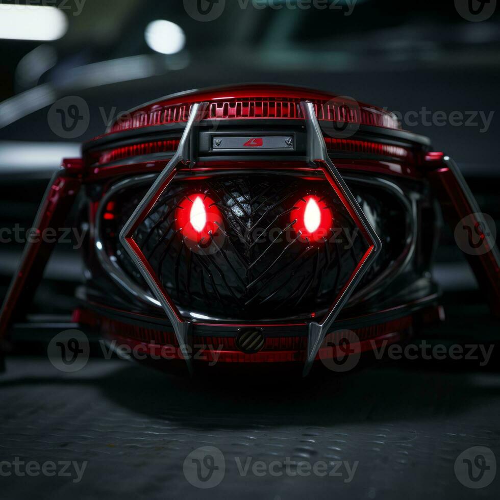 a close up of a helmet with red lights on it generative ai photo