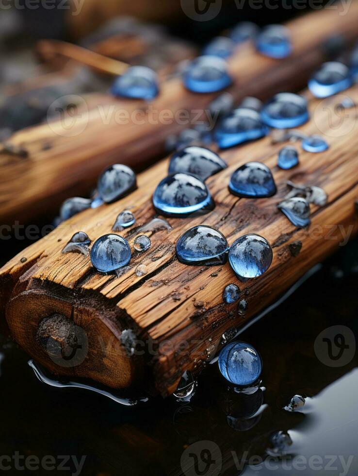a close up of a log with water droplets on it generative ai photo