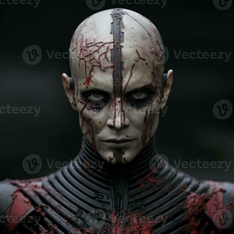 a close up of a man with blood on his face generative ai photo