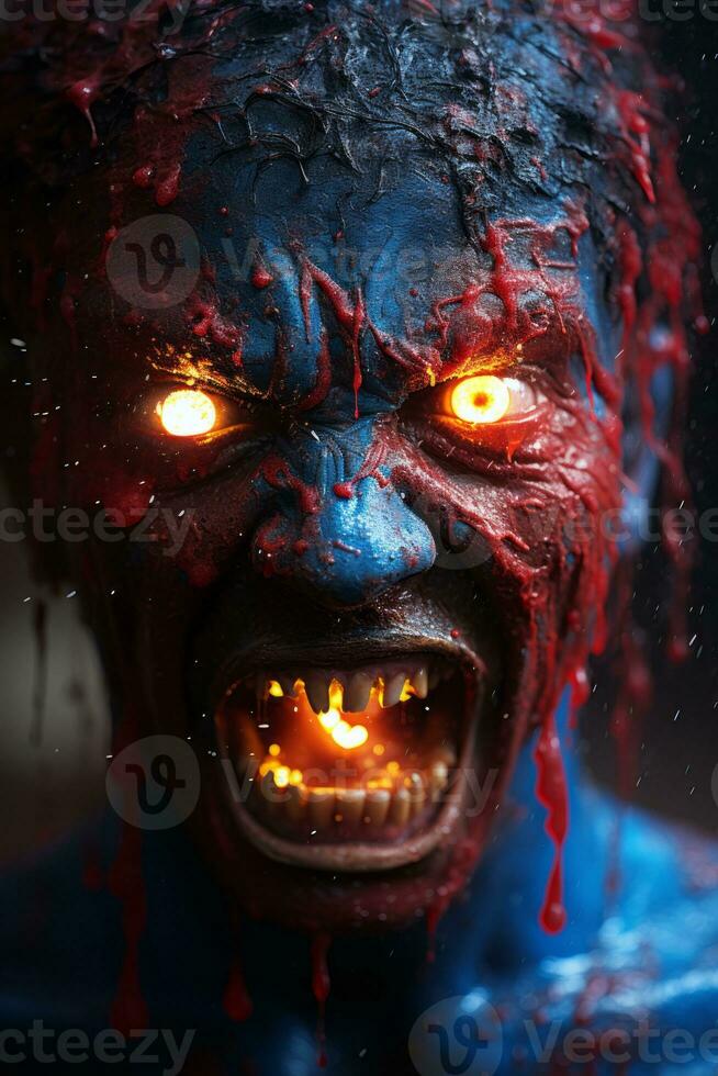 a close up of a man with blood on his face generative ai photo