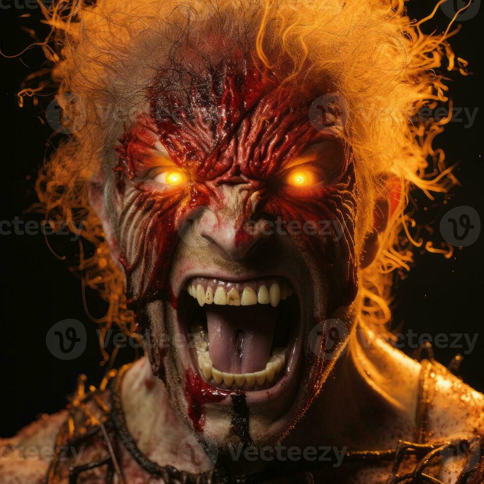 a close up of a man with blood on his face generative ai photo