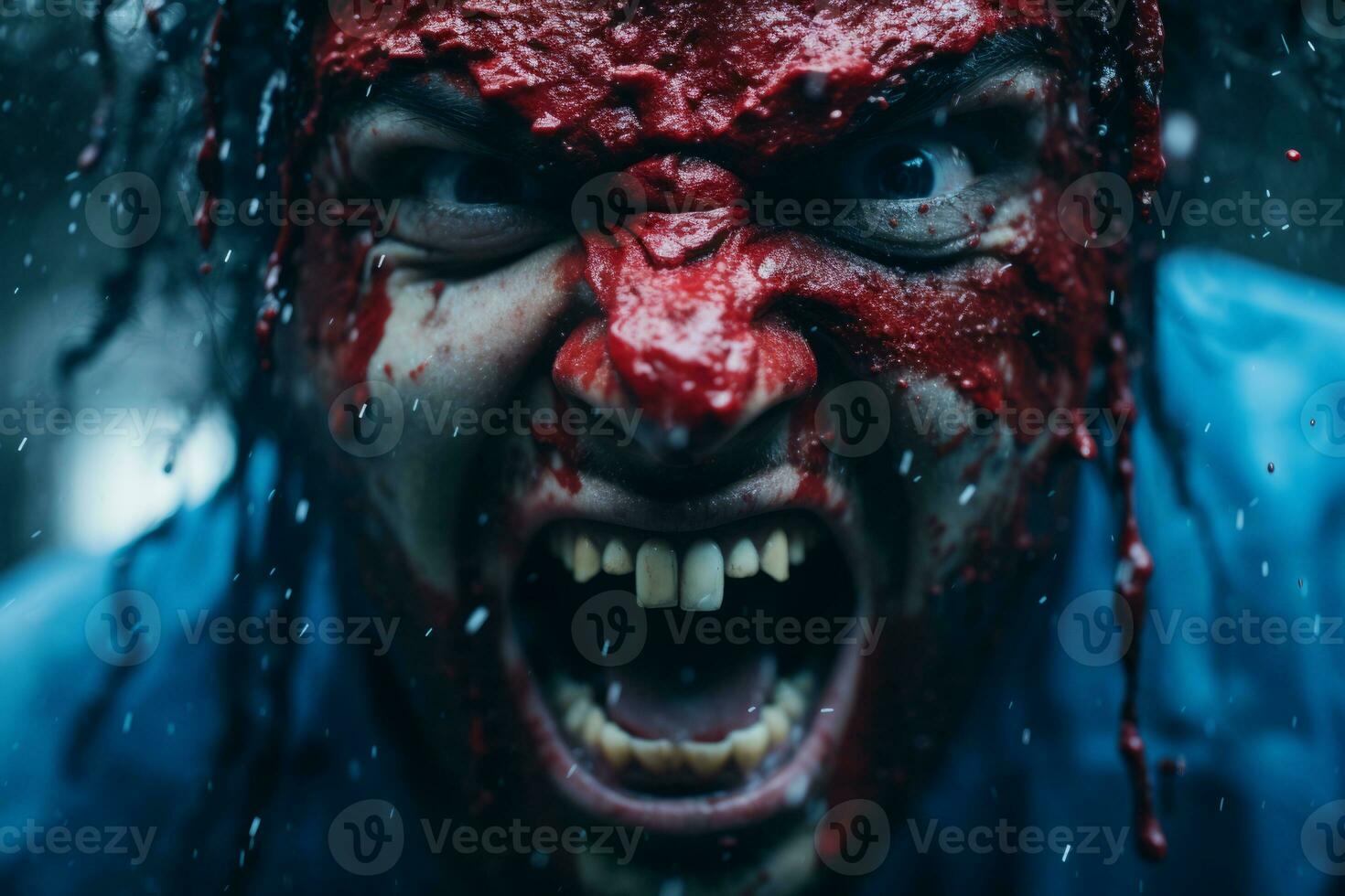a close up of a man with blood all over his face generative ai photo