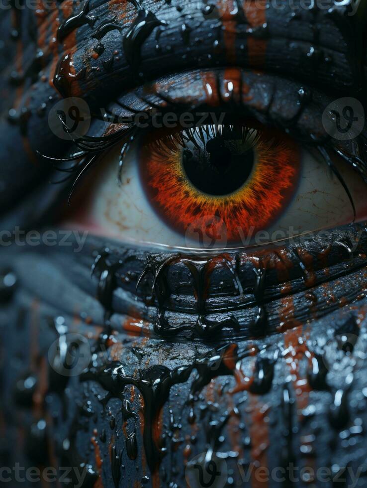 a close up of a mans eye with a red eye generative ai photo