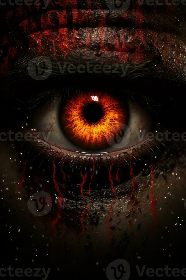a close up of a mans eye with blood on it generative ai photo