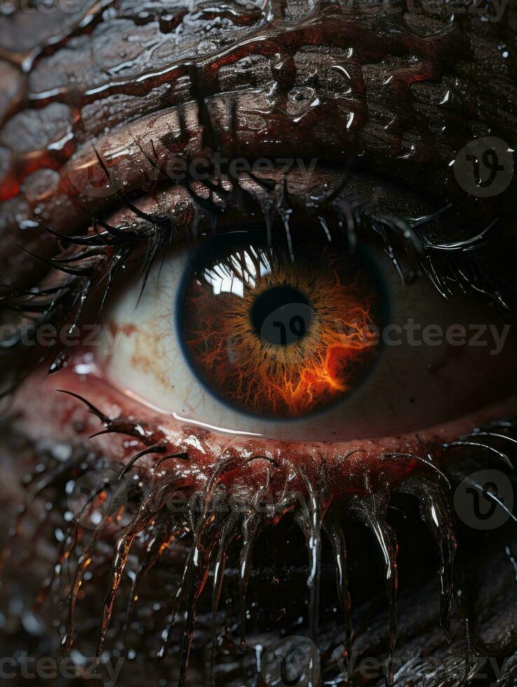 a close up of a mans eye with blood on it generative ai photo