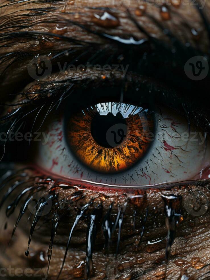 a close up of a mans eye with water droplets on it generative ai photo